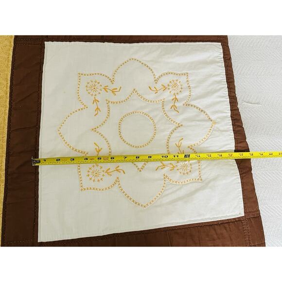 Vintage Hand made Quilt Cross Stitch Coverlet Floral Brown Yellow Moroccan Orang - Picture 12 of 16